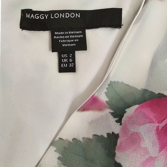 Maggy London White Floral Capelet Sleeves Flowy Chiffon VNeck Midi Dress - Picture 7 of 10